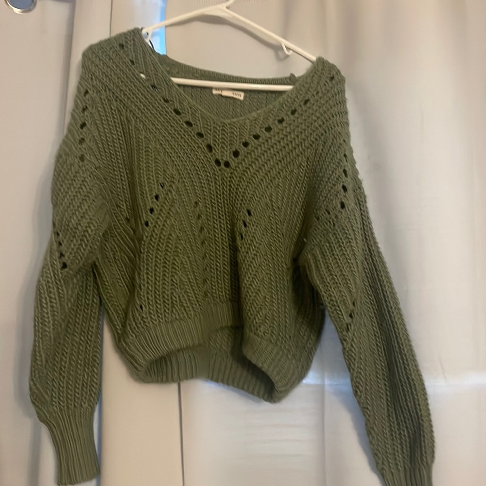Army green cropped knitted sweater